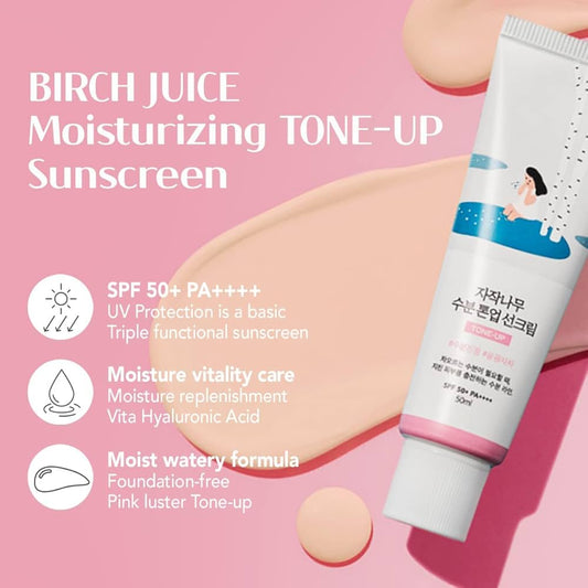 Birch Moisture Tone-Up Sunscreen 50 ml – FPS 50+ y brillo rosado