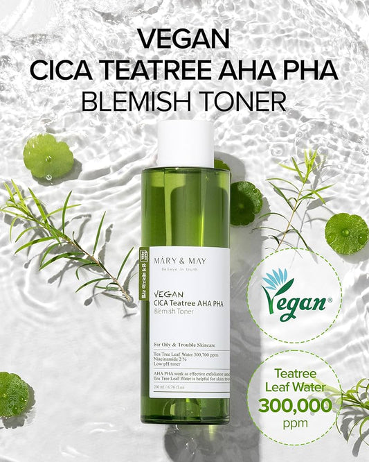 Vegan CICA Tea Tree AHA PHA Toner (200 ml) - calma y exfolia
