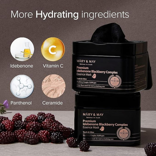 Premium Idebenone Blackberry Complex Essence Mask (20EA) -ilumina y revitaliza