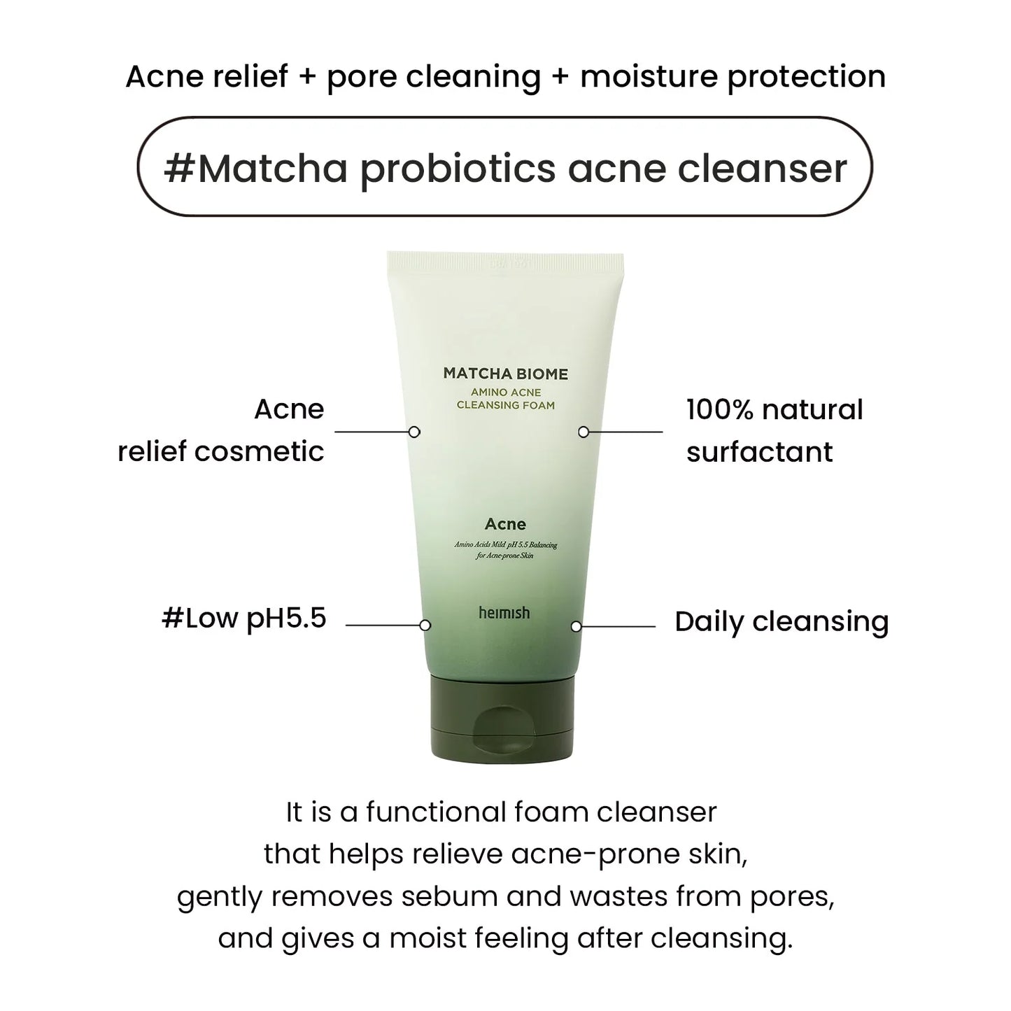 Matcha Biome Amino Acne Cleansing Foam 150g - calmante y seborregulador