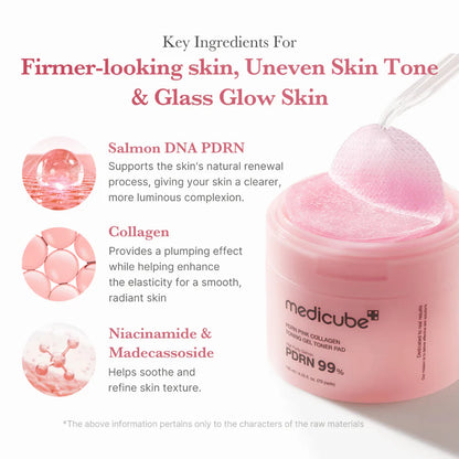 PDRN Pink Collagen Toning Gel Toner Pad (70 unidades) : hidratantes y reafirmantes 