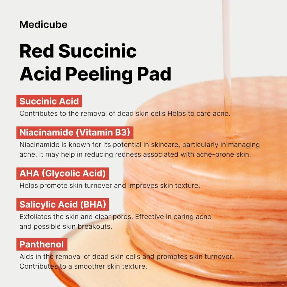 Red Succinic Acid Peeling Pad (70 stuks): purifican y alivian