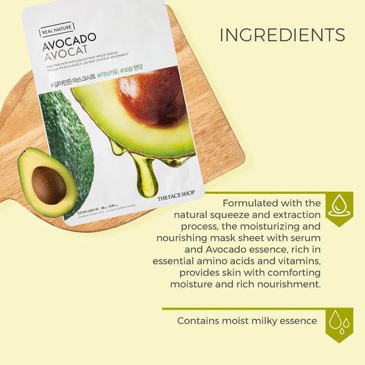 Real Nature Avocado Mask – Mascarilla nutritiva de tela